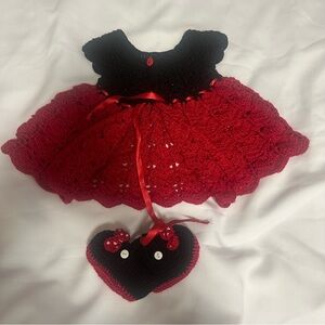 Baby dress Black and Red Crochet  includes shoes 0 to 3 months